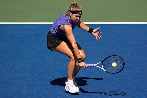 US Open Tennis: Karolina Muchova, of the Czech Republic, returns a shot during a match against Jasmine Paolini